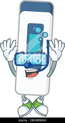 Mascot design concept of digital thermometer wearing Diving glasses Stock Vector