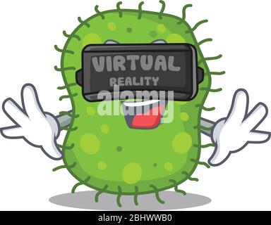 Cartoon design style of escherichia with modern Virtual Reality headset Stock Vector