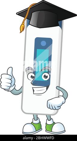 Mascot design concept of digital thermometer proudly wearing a black Graduation hat Stock Vector