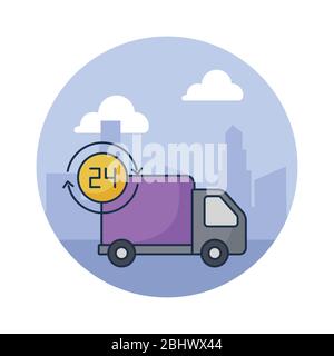 cargo transport truck with symbol of service 24 hours vector illustration design Stock Vector