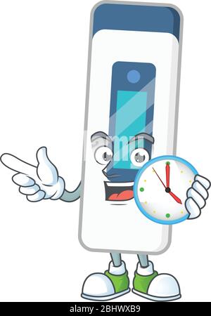 Digital thermometer mascot design concept holding a circle clock Stock Vector