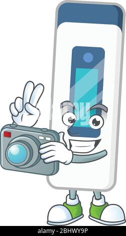 Digital thermometer photographer mascot design concept using an expensive camera Stock Vector