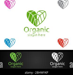 Love Natural and Organic Logo design template for Herbal, Ecology, Health, Yoga, Food, or Farm Concept Stock Vector