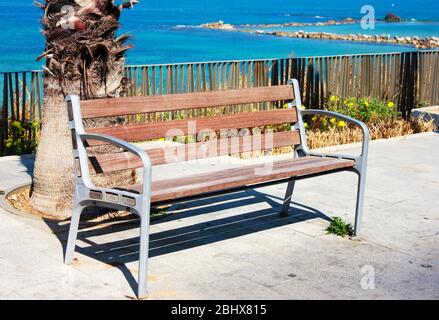 Bench on street in Bat-Yam, Israel Stock Photo