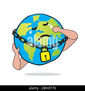 Globe is crying save our planet earth world sad coronavirus covid-19 global lockdown Stock Vector