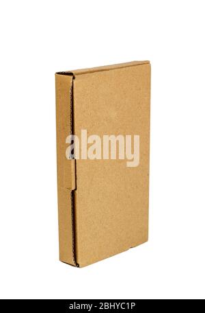 Cardboard box for postal parcel, gift wrapping, storage and moving of things at home, office, store and in the warehouse. Isolated on a white backgrou Stock Photo