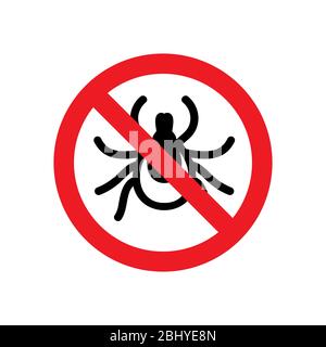 No tick, mite sign and red round warning symbol Stock Vector