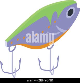 Plastic fishing bait icon, isometric style Stock Vector