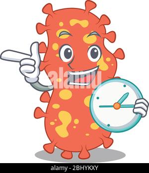 Bacteroides mascot design concept smiling with clock Stock Vector