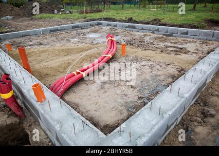 Foundations of the house, unfinished bungalow, rough construction ...