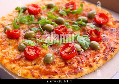 Pizza in box, closeup Stock Photo