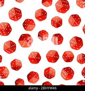 Bright red glossy game dice, casino seamless pattern on white Stock Vector