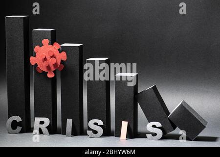 Abstract crisis 3d bar chart made in black color with red coronavirus shape Stock Photo