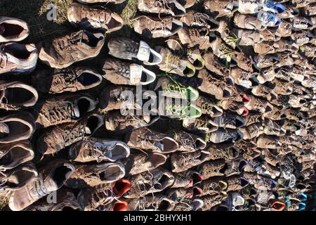 Portrait of rows of trainers after running event 1 Stock Photo