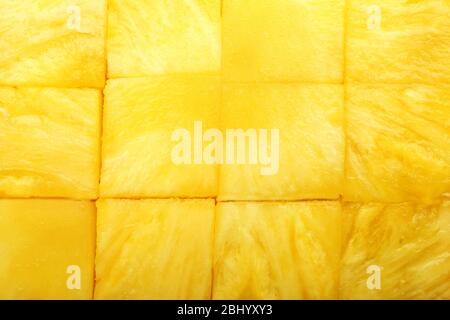 Fresh sliced pineapple cubes close up Stock Photo