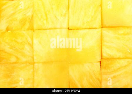 Fresh sliced pineapple cubes close up Stock Photo