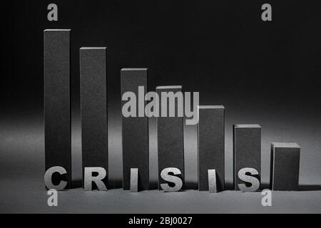 Abstract crisis 3d bar chart made in black color over shades of gray Stock Photo