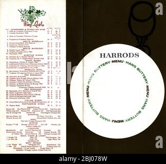 Carrier Collection of Menus - Hans Buttery - in Harrods, London, England Stock Photo
