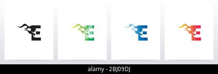 Fire Flame On Letter Logo Design E Stock Vector
