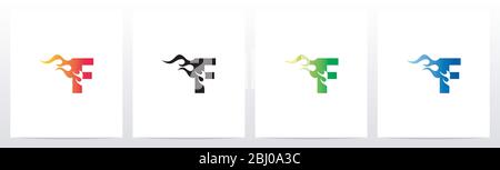 Fire Flame On Letter Logo Design F Stock Vector
