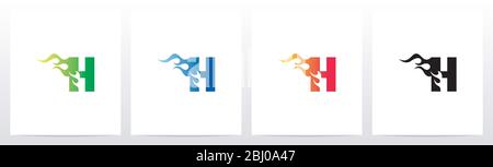 Fire Flame On Letter Logo Design H Stock Vector