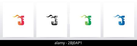 Fire Flame On Letter Logo Design J Stock Vector