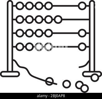 Broken Abacus vector line icon. Miscalculation and system crash outline symbol. Stock Vector