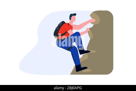 Rock climber climbs the mountain. The concept of professional and amateur alpenism Stock Vector