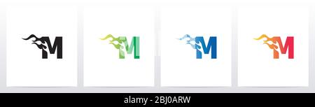 Fire Flame On Letter Logo Design M Stock Vector
