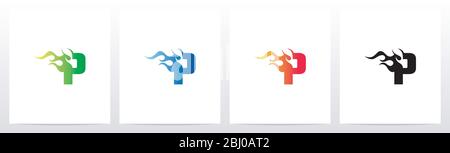 Fire Flame On Letter Logo Design P Stock Vector