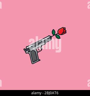 Gun with rose flower in barrel vector illustration for Conscientious Objector Day on May 15. Peace and pacifism symbol. Stock Vector