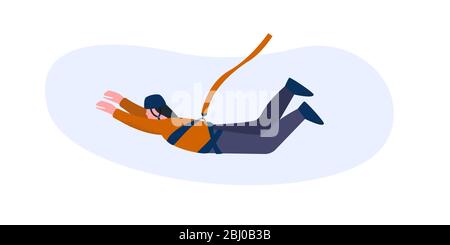 A man makes a rope jump. The concept of jumping on climbing ropes Stock Vector