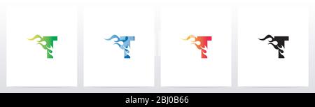 Fire Flame On Letter Logo Design T Stock Vector