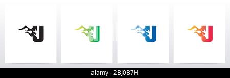 Fire Flame On Letter Logo Design U Stock Vector