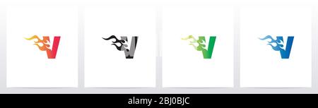 Fire Flame On Letter Logo Design V Stock Vector