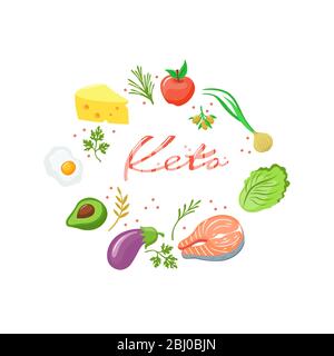 Illustration of keto diet. Pie color chart design in trendy flat style. Stock Vector