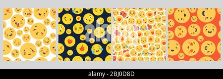 Pattern with emoticons, seamless. The concept of various happy and funny emojis Stock Vector