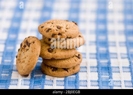 Stack of chocolate chip cookies from supermarket - Stock Photo