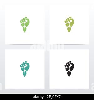 Fist And Leaf Logo Design Stock Vector