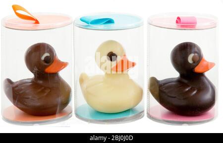 Chocolate ducks - Easter gift - Stock Photo