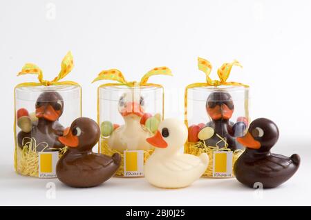 Chocolate ducks - Easter gift - Stock Photo