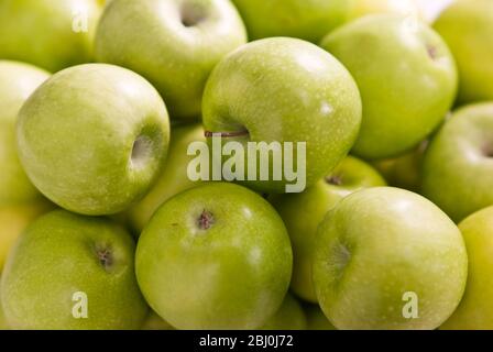 Massed green Granny Smith apples against white background - Stock Photo