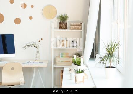 Horizontal no people shot of modern minimalist room interior in daylight Stock Photo