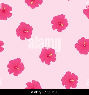 Pink hibiscus seamless pattern. Stock Vector