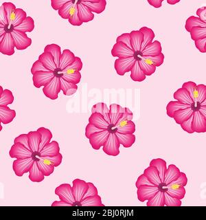Pink hibiscus seamless pattern. Stock Vector