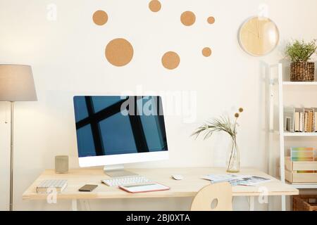 Horizontal no people shot of contemporary workspace interior in modern office or at home Stock Photo