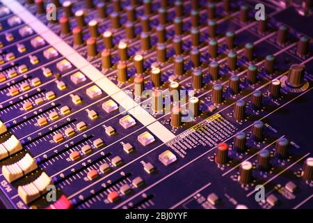 sound music mixer control panel close up Stock Photo