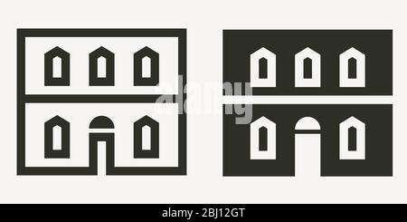 Minimal historical building facade outline and solid vector icons Stock Vector