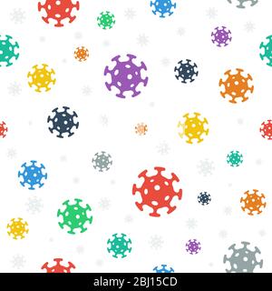 Coronavirus infection spread seamless color pattern. Corona virus bacteria biology organisms dark background. Danger and public health risk disease and flu epidemic. Pandemic medical concept vector Stock Vector