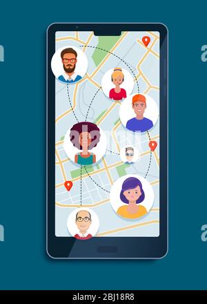 Avatars of people on a map Stock Vector
